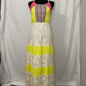 Yahada Mixed Fabric Halter Maxi Dress | Size Small